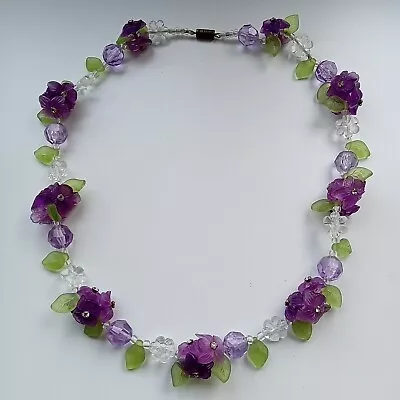 Buy Antique Vintage Art Deco Czech Satin Glass Bead Necklace Flower Leaf  • 32£