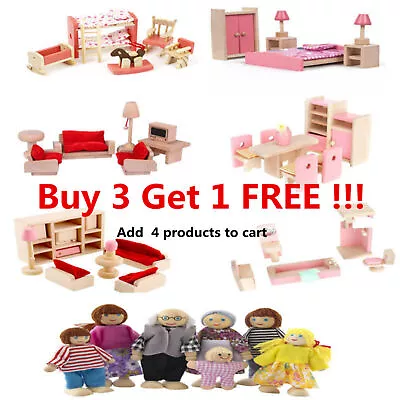 Buy Wooden Dolls House Furniture Bundle Wood Doll Toys Miniature 7 People Family Set • 6.99£