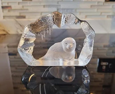 Buy Mats Jonasson Art Glass Seal Ice Glass Sculpture Paperweight Sweden Scandi • 6.50£