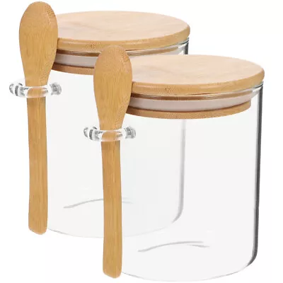Buy Glass Storage Jars With Wood Lid And Spoon For Kitchen And Bathroom Organization • 24.98£