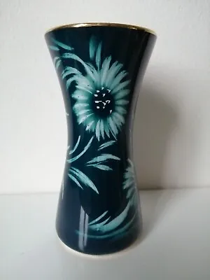 Buy Decorative Handpainted Small Vase Green Floral Gilted Edge Marked 'Foreign' • 5£