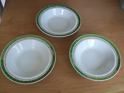 Buy 3 X Alfred Meakin, England, Green Edged With Gilt Pattern Dessert/cereal Bowls • 20£
