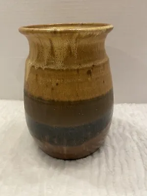 Buy Brown & Tan 8x6x5 Pottery Vase/Jar Signed BEAUTIFUL! Glazed Insided As Well! • 36.05£