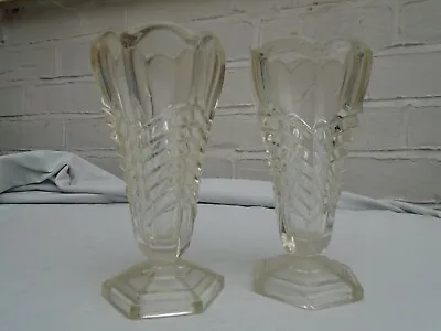 Buy Davidson's Art Deco Flint Glass 6.5in Chevron Vase X2 #295 VGC • 16£