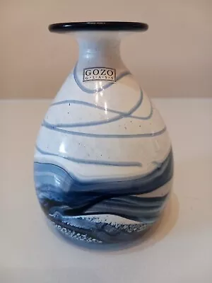 Buy Vintage Gozo Maltese Malta Blue & White Glass Vase  • 31.99£