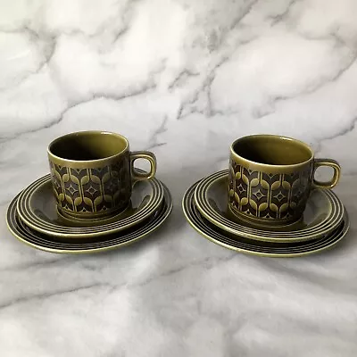 Buy Vintage Green Heirloom Hornsea 2 X Cups, Saucers And Tea Side Plates 1970's (A) • 24.99£