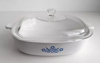 Buy Vintage Pyrosil Corning Ware Casserole Dish Glass Lid 8.5  White Blue Cornflower • 22.99£