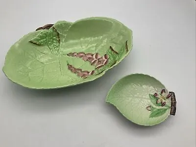 Buy Pair Of Vintage Carlton Ware Green Leaf Dishes With Foxglove And Fuscia Designs • 12.50£