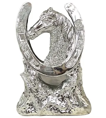 Buy Crushed Diamond Horse Shoe Ornament Crystal Gypsy Traveller Silver Shelf Display • 29.99£