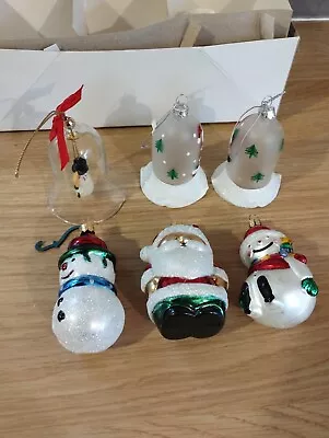 Buy Six Beautiful Glass Christmas Baubles Bells Santa Snowman. Used. Vgc. • 23.99£