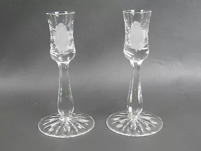 Buy Pair Of Vintage Thomas Webb Crystal Cut Glass Candlesticks - 5 3/4  High • 15£