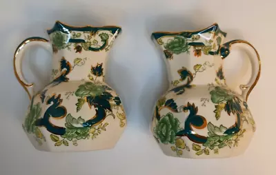 Buy Mason's Ironstone Green Chartreuse Hydra Jug Pair Hand Painted Gold Height 6.2  • 24.99£