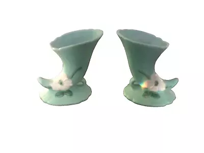 Buy Vintage Pair Of Weller 6  Mint Green Dogwood Horn Cornucopia Footed Vases • 61.38£