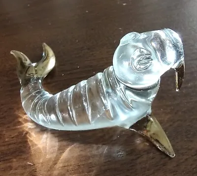 Buy Vintage MCM Clear  Art Glass Walrus With Gold Accents Figurine  • 5.79£
