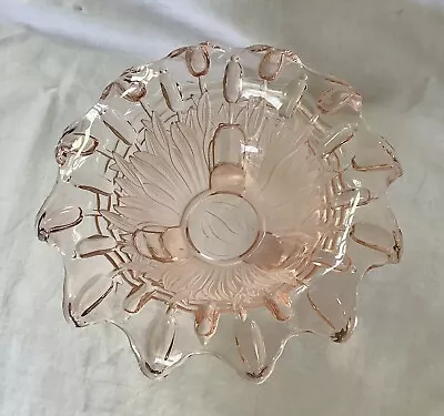 Buy Pink Sowerby Art Deco 30’s Glass Bowl Frog And Bullrush Design With Reg. Mark • 30£