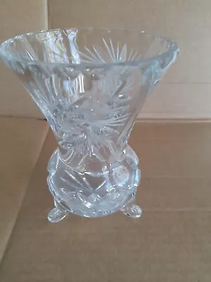 Buy Crystal Cut Glass Thistle Shape 3 Footed Posy Vase. • 4£
