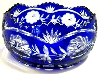 Buy Vintage Czech Bohemian Cobalt Blue Glass Cut To Lead Crystal Saw Tooth Bowl  • 122.01£