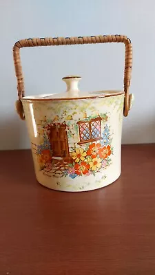 Buy Arthur Wood Pottery Vintage Beige Biscuit Barrel Wicker Handles  • 20£