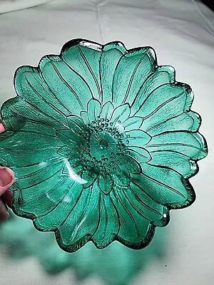 Buy Vintage Indiana Glass.Teal Green Glass Flower Candy Dish 7 In. Has Chip  • 4.74£