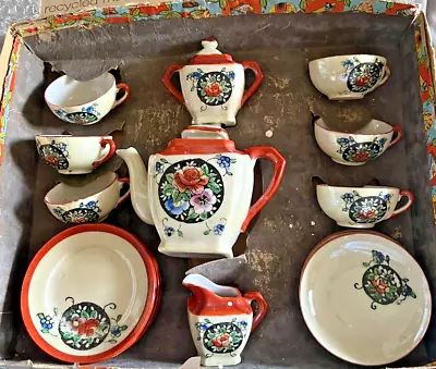 Buy RARE Childs 21 Piece  Tea Set Oriental Floral Chinese Cups Art Deco 1930's • 19.99£