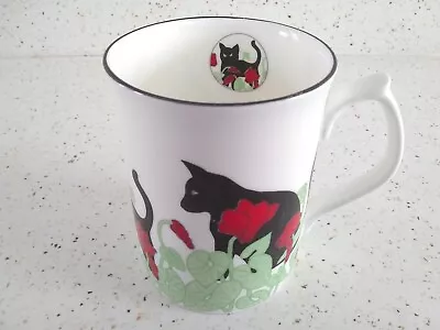 Buy Fenton Bone China Cat Mug, Black Cats And Flowers, Made In England • 9.99£