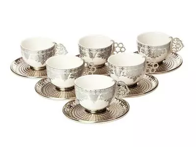Buy Turkish Tea Coffee Saucers 12 Pieces Cup Set Multicoloured Silver Colour Luxury  • 29.99£
