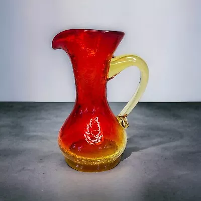 Buy Yellow Orange Amberina Crackle Glass Small Pitcher/Vase Unmarked • 16.57£