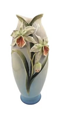 Buy Franz Porcelain White Orchid And Pale Blue Vase - 33cm. • 70£