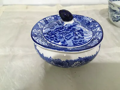 Buy Vintage Blue & White Bowl & Lid Sucrier English Scenery Enoch Woods C 1930 • 18.99£