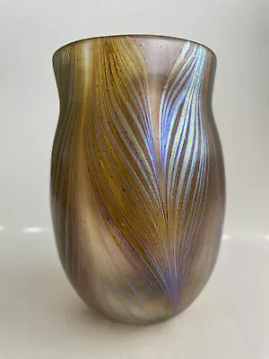 Buy Norman Stuart Clarke Iridescent Glass Peacock Feather Vase 1984 British Studio • 37£