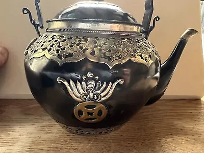 Buy ANTIQUE  CHINESE  METAL  TEAPOT Silver On Copper Or Bronze? • 33£