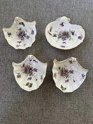 Buy 4 Vintage Victorian Violets Hammersley Bone China Shell Candy Trinket Dish • 81.52£
