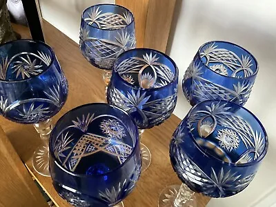 Buy Bohemian Cobalt Blue Grape Cut Clear 6 Assorted Wine Glass Goblets 8.5 Inches  • 129.99£