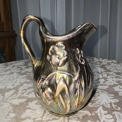 Buy Antique Bennington Rockingham Pitcher With Tulips 6” Tall Small Crack And Chip • 23.98£