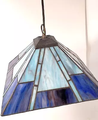 Buy Tiffany-Style Blue Pyramid Hanging Leaded   Stained Glass   Lampshade. • 22.50£