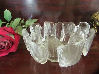 Buy 1970S Humppila Ice Glass Bowl Scandinavian ,Art Glass Centerpiece Trinket Retro • 14.95£