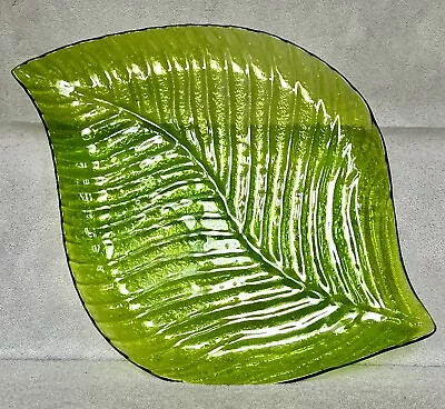 Buy Vintage Art Deco Large Green Glass Leaf Serving Decorative Dish Plate • 8.99£