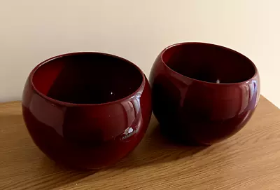 Buy SCHEURICH Pottery Planters - SET OF TWO ROUND, DARK RED ,GLAZED POTS -  17cm • 15£