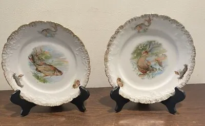 Buy Rare Set Of Two Antique Limoges France - Fish Pattern With Gold Rim 8  Plates    • 65.46£
