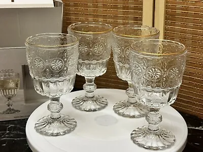 Buy NEXT Set Of 4 Clear Claro Gold Rim Wine Glasses Vintage Goes Tumblers Gift • 19.50£