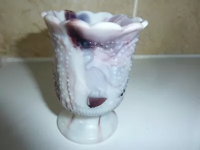 Buy Vintage Purple &white Slag Or End Of Day Glass Vase With 3 Impressed Bird Design • 34£