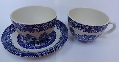 Buy WOOD & SONS Vintage Woods Ware Willow Pattern 2 X Blue & White Cups & Saucers • 14.99£