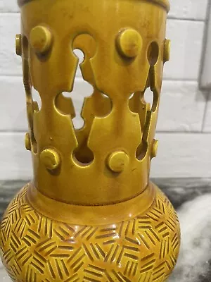 Buy BURMANTOFTS Style FAIENCE Art Pottery , Pierced, Textured, 7” Yellow:gold • 43.33£