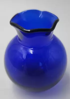 Buy Vintage Cobalt Blue Glass Vase With Ruffled Edge • 7.67£