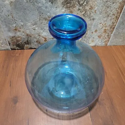 Buy Hand Blown Aqua Blue Glass Bottle Vase Crackles On Base Decor Only • 18.88£