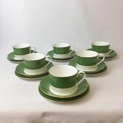 Buy Spode Fine Bone China Sutton Green 18 Pcs Tea Cup Saucer Side Plate Green White • 27.99£