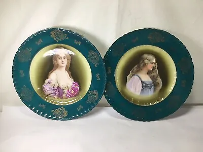 Buy MM4 Vintage Victoria Austria Portrait Cabinet Plates Signed - Set Of 2 Plates • 80.64£