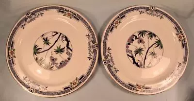 Buy 2 Kenya Blue Dinner Plates Wood & Sons Woods Ware Hand Painted Palm Trees (O4) • 189.44£