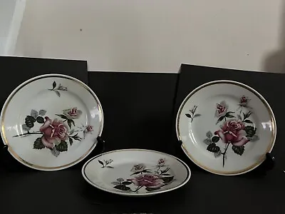 Buy Vintage Adderley Bone China  Pink Rose Plates X 3 • 10£