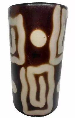 Buy Art Pottery Cylinder Vase MCM Glazed Brown Tan S American Folk Native • 56.81£